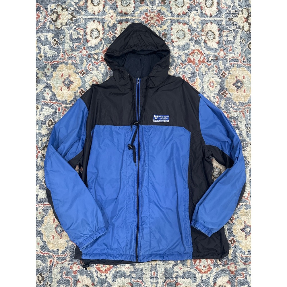 Disney Windbreaker Jacket Mens XXL Blue Black Colorblock Vintage Hooded GUC